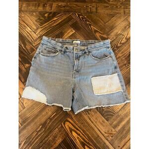 Westbound Patchwork Blue Jean Cut off Shorts Women 14 Summer Artsy Fringe Grunge